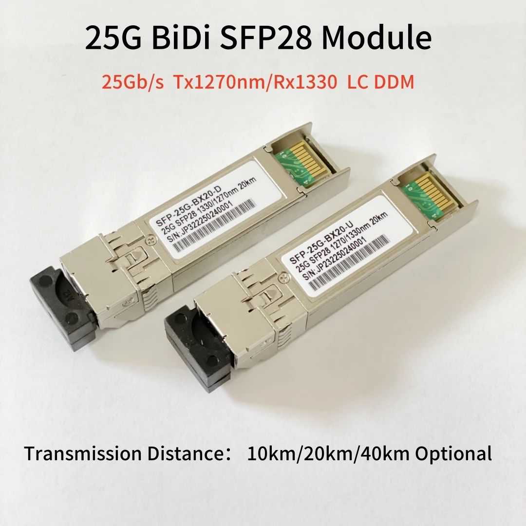 Módulo transceptor BiDi SFP28 de 25 Gb Tx1270/Rx1330nm SFP-25G-BX10-U/D 10 km \ 20 km Conector LC único Módulo óptico SFP28 de 25 Gbps