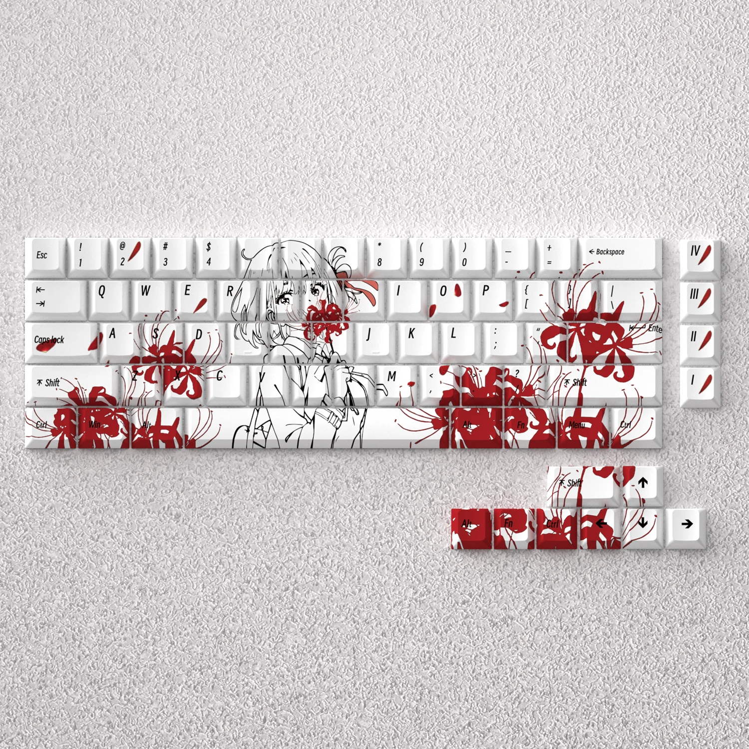 Teclas PBT Cherry Dye Sub Nishikigi Chisato Lycoris Recoil Anime 73 teclas para teclado mecánico de diseño 60 65 68 GK61 Anne - imagen 4
