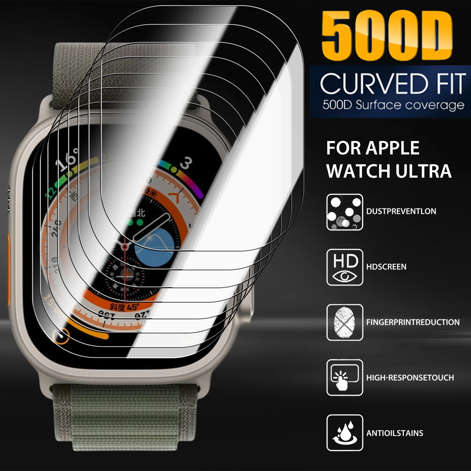 1-5 uds 9H dureza vidrio templado para Apple Watch Ultra Smartwatch HD protectores de pantalla transparentes antiarañazos para iWatch Ultra