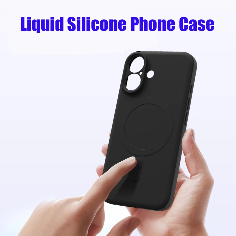 Para Magsafe carga inalámbrica magnética Color sólido mate silicona líquida a prueba de golpes funda de teléfono suave para iPhone 16 Pro Max Plus - imagen 3