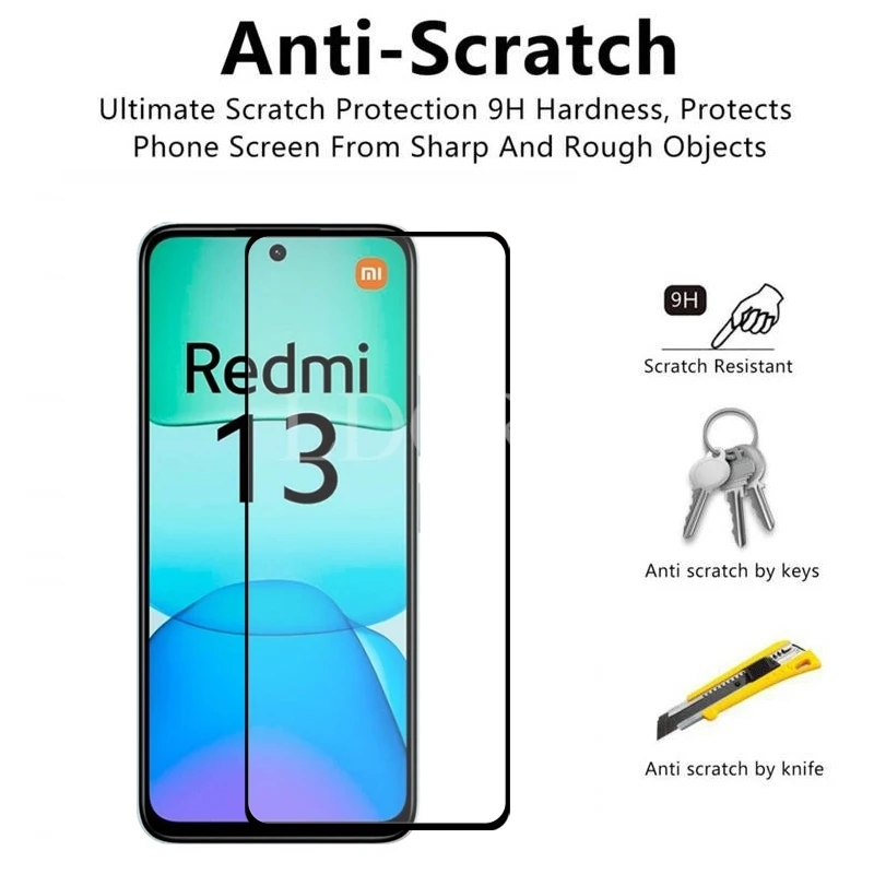 4 Uds para Xiaomi Redmi 13 vidrio Redmi 13 vidrio templado HD Flim pegamento completo Protector de pantalla de teléfono película Redmi 13 4G vidrio - imagen 3