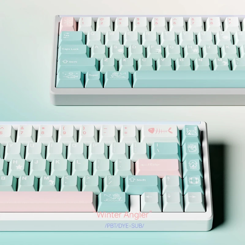 Juego de teclas con tema de pescador de invierno, perfil de cereza, sublimación PBT, teclas originales personalizadas hechas a mano para regalo de teclado mecánico - imagen 4