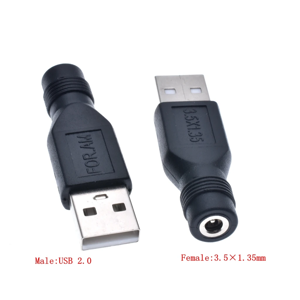 Conector hembra CC a USB 2,0 macho, adaptador de conector de enchufes de alimentación de 5V para ordenador portátil 3,5*1,35mm/4,0*1,7mm/5,5*2,1mm, Color negro - imagen 2