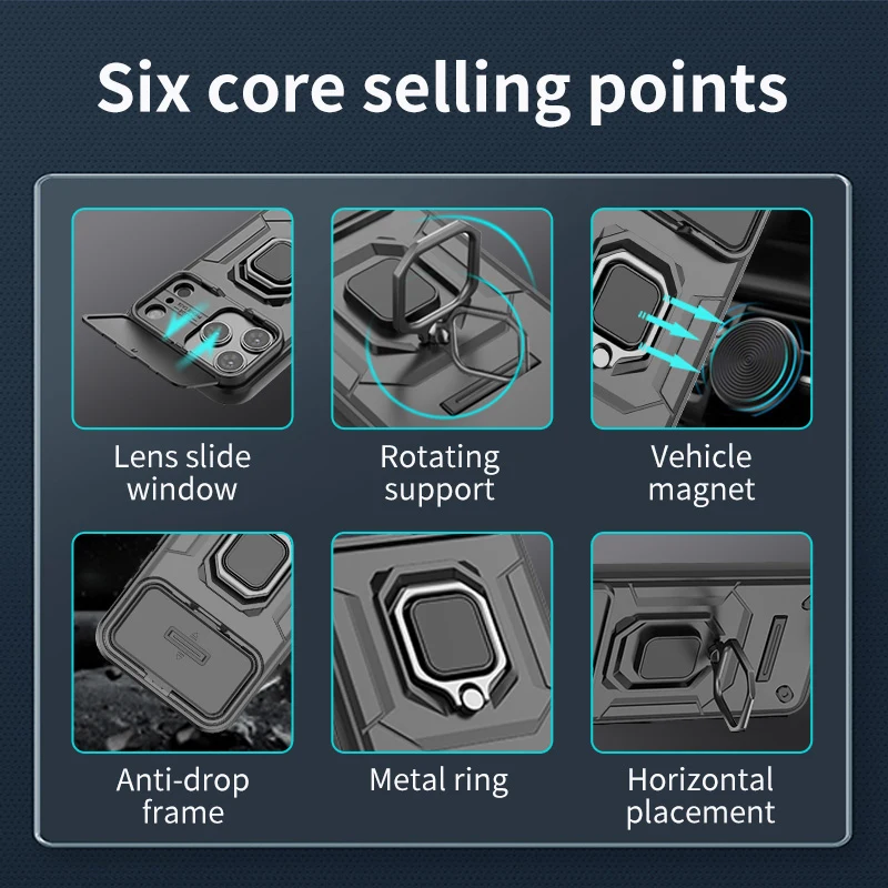 Funda de teléfono con soporte de anillo para Apple iPhone 17 Pro Max, Funda trasera para iPhone 17 Air, ventana corredera, чехол