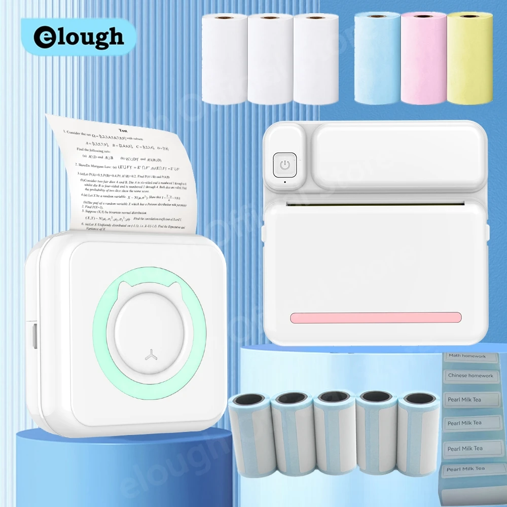 Elough-Mini impresora térmica portátil, máquina de impresión de etiquetas adhesivas, sin tinta, Bluetooth, compatible con Android e IOS, 57MM