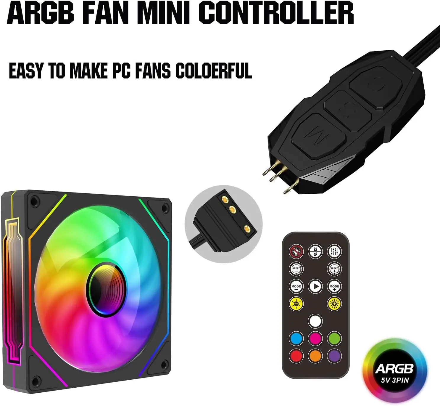 Controlador Zezzio ARGB 5V 3 pines a fuente de alimentación SATA Mini controlador 3PIN Hub caja de Cpu de ordenador ventilador fresco radiador de luz LED - imagen 2