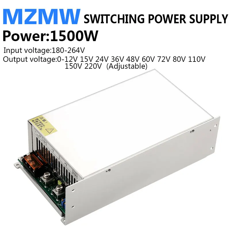 Fuente de alimentación conmutada ajustable de 1500W 0-12V 15V 24V 36V 48V 60V 72V 80V 110V 150V 220V AC-DC CC/CV SMPS industriales