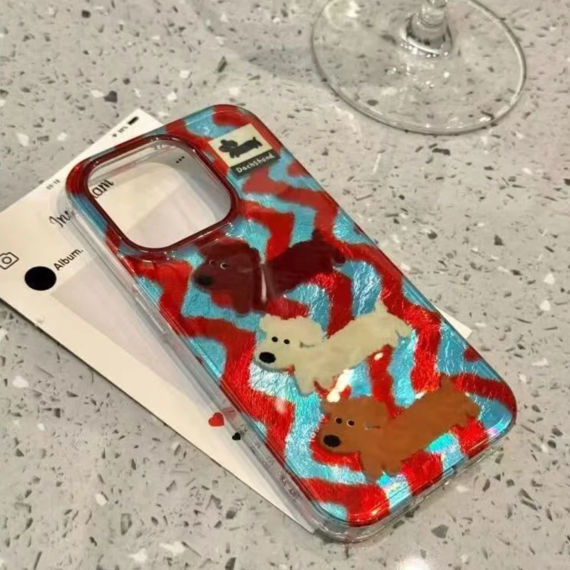 Funda de teléfono para iPhone 11, 12, 13, 14, 15 16 Pro Max XS X XR 7 8 Plus, carcasa perforada con forma de remolino, cubierta para perros salchicha a rayas con grafiti IND - imagen 5