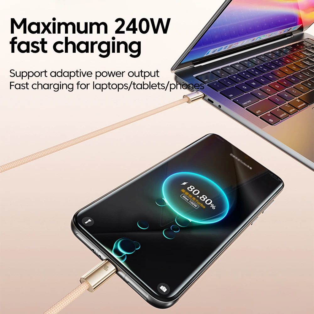 Cable Dual tipo C de 240W, Cable de carga rápida 5A tipo C a tipo C para iphone 15 16, Samsung, Huawei, Xiaomi, Cable PD de carga rápida - imagen 5