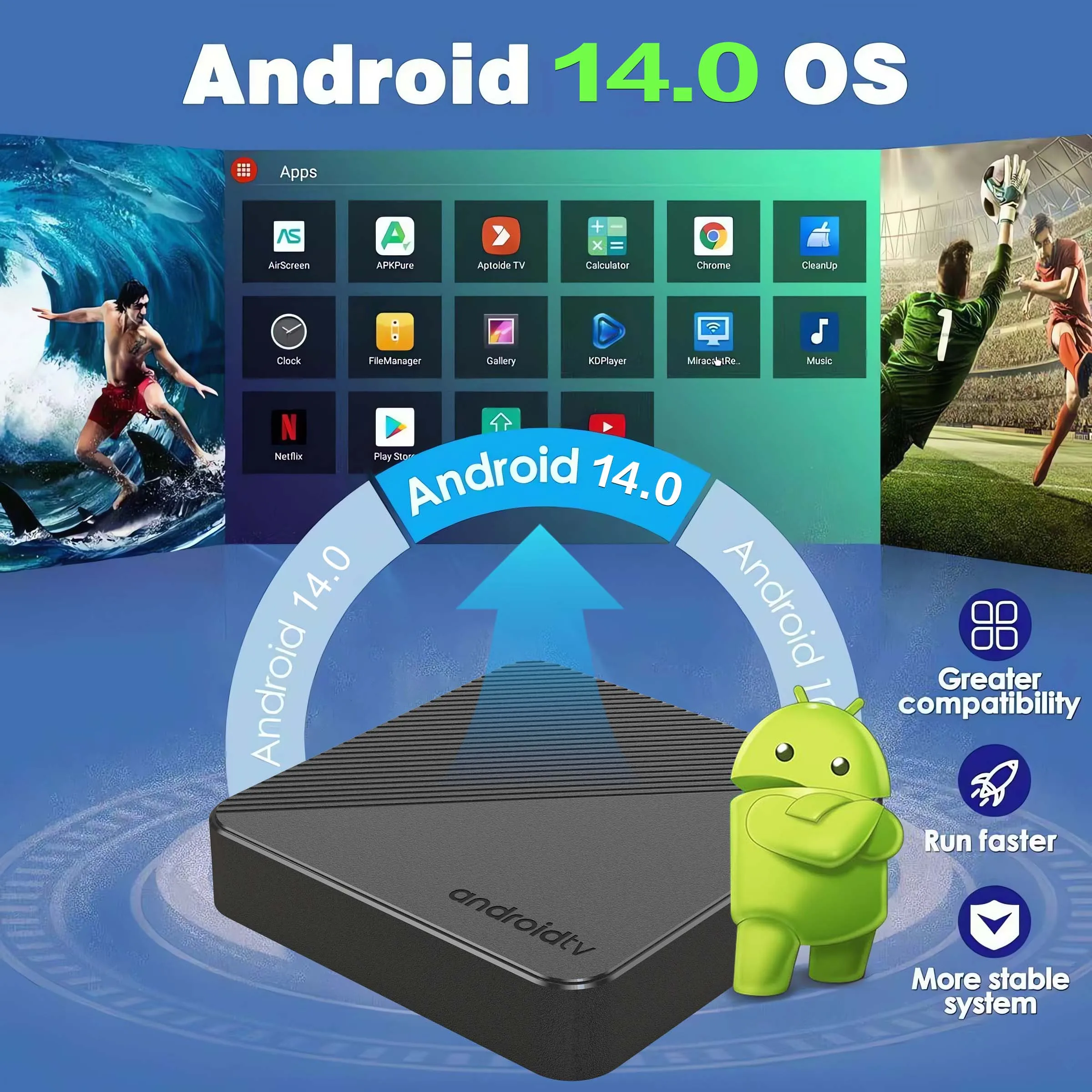 TV Box con sistema de cine en casa inteligente Android 14 T1S, chip AllwinnerH313, cuatro núcleos, Wifi6, 1000 M LAN, Bluetooth, reproductor multimedia en streaming Chromecast - imagen 2