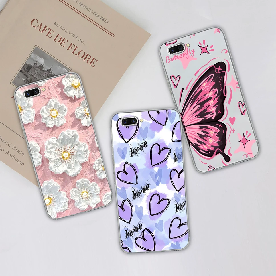 Funda de teléfono para Oppo R11 R11S Plus, Funda protectora anticaída de silicona TPU transparente suave con flores pintadas para Oppo R 11 + - imagen 4