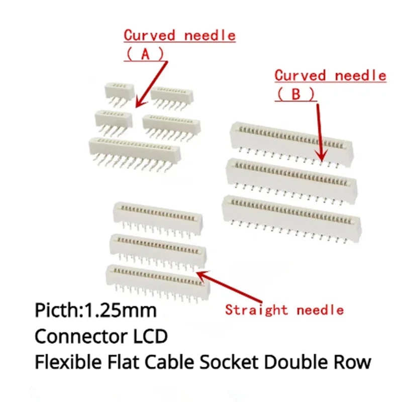 Conector de Cable plano Flexible, conector FPC/FFC de 10 piezas y 1,25mm, doble fila, 4/5/6/7/8/9/10/11/12/14/16/18/20/22/24/26/28/30/32 pines