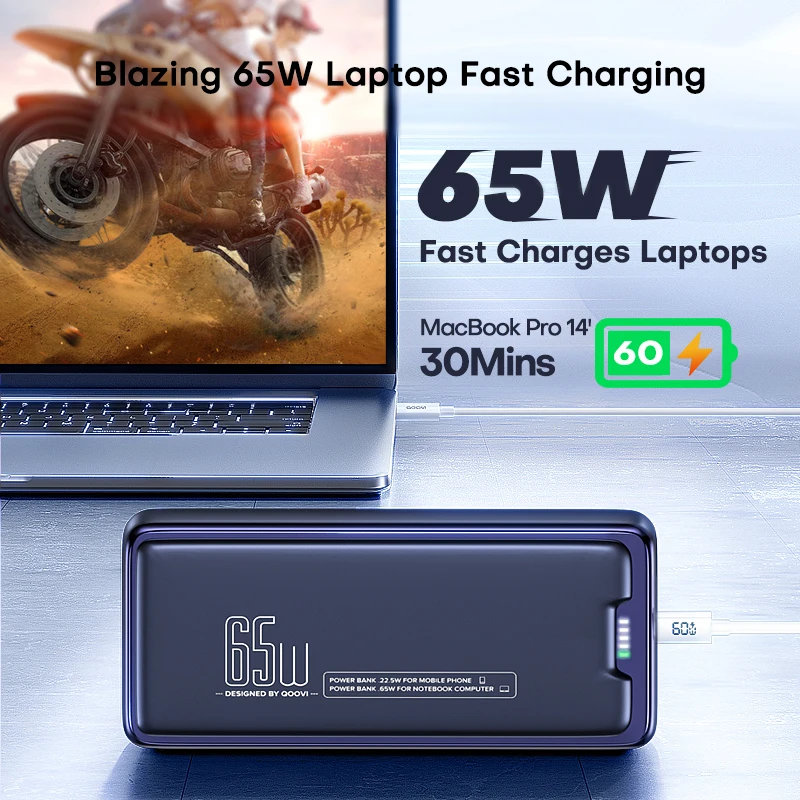 QOOVI Power Bank 30000mAh capacidad de batería externa PD 65W carga rápida cargador portátil Powerbank para ordenador portátil iPhone Samsung - imagen 4