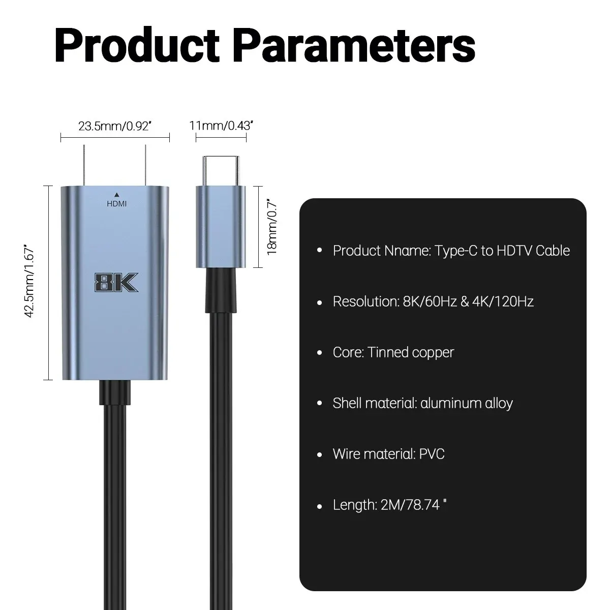 Cable 8K UHD tipo C a HDMI, 8K, 60Hz/4K, 120Hz, Perfecto para juegos en Streaming, compatible con iPhone 15 Series, Samsung S, Mac Pro Switch - imagen 2