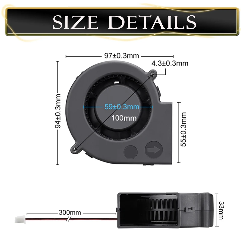 Gdstime-ventilador centrífugo de flujo para barbacoa, Enfriador de rodamiento de bolas, DC 9733, 5V, 12V, 24V, 97mm, 97x94x33mm - imagen 5