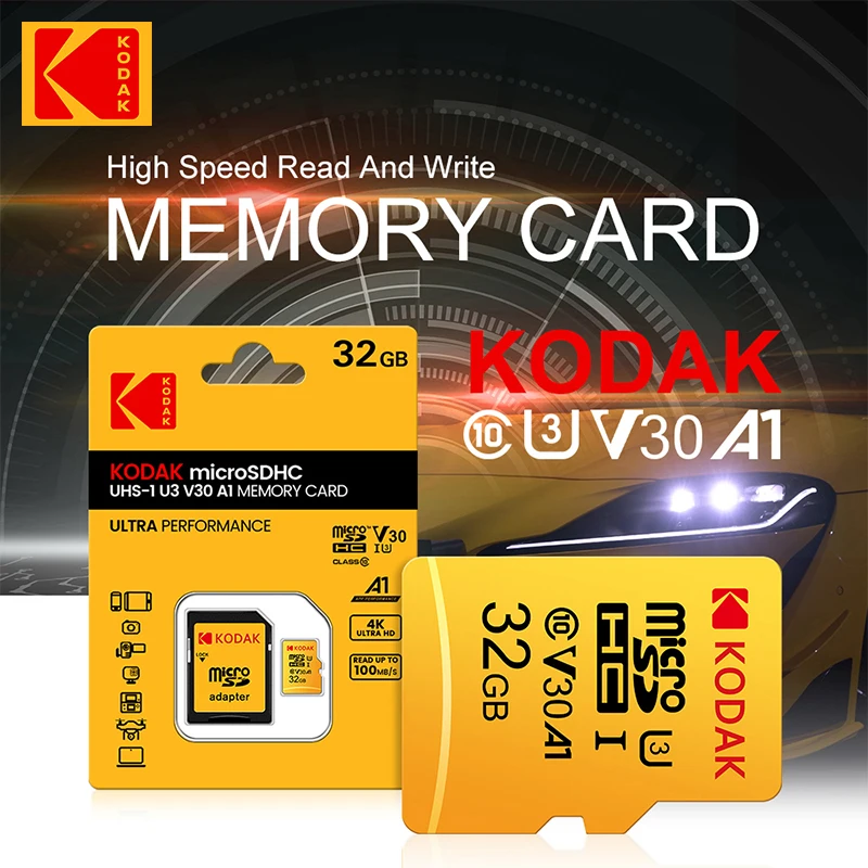 Tarjeta Micro SD Original Kodak, tarjeta de memoria Clase 10 de 128GB, tarjeta Flash de 64GB, 256GB, 32GB, V30 U3, cartao de memoria para grabadora de conducción - imagen 3