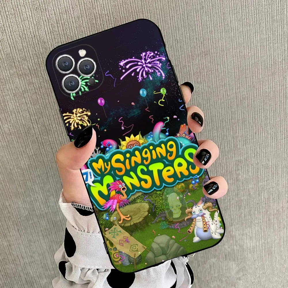 Funda de teléfono My Singing M-Monsters para iPhone 15,14,13,12,11,Plus,Pro Max,XS,X,XR,SE,Mini,8,7 funda negra de silicona suave - imagen 2