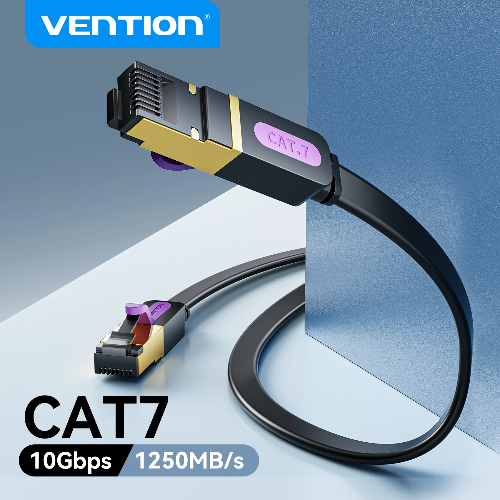 Vention Cat7 Cable Ethernet Cat7 Gigabit plano de alta velocidad STP RJ45 Cable Lan de red de 10Gbps para enrutador PS5 PS4 PS3 Cable de conexión - imagen 2