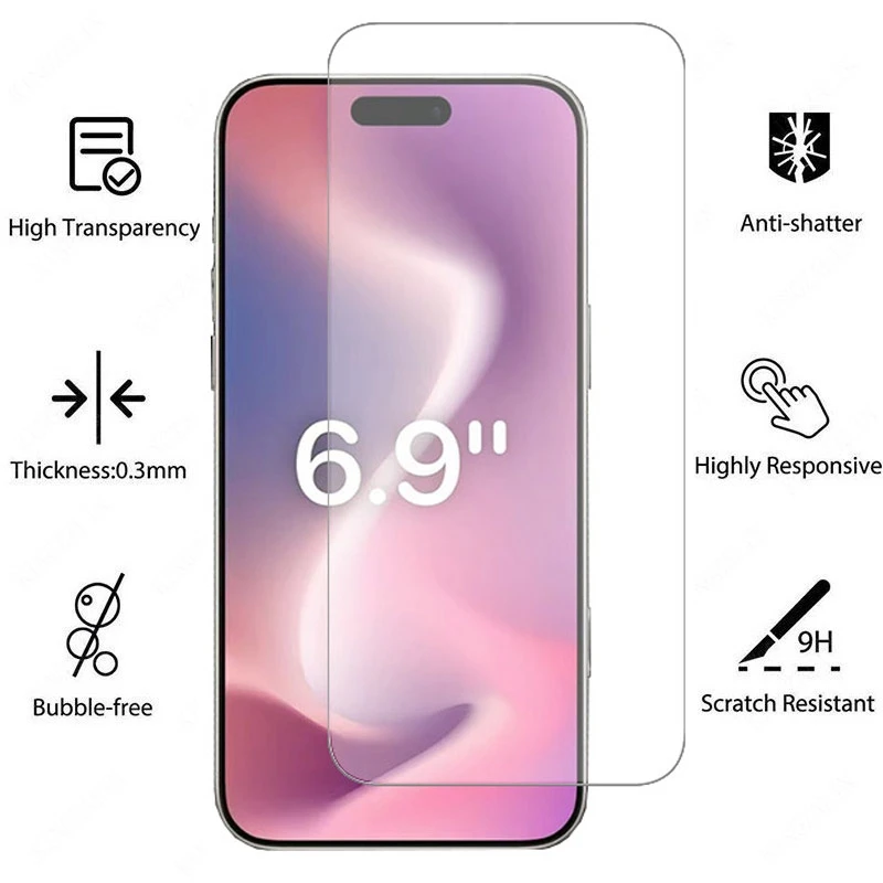 4 Uds vidrio templado para iPhone 16 17 Pro Max 15 Pro 13 Mini Protector de pantalla de cubierta completa para iPhone16Plus 16 Pro vidrio Protector - imagen 2