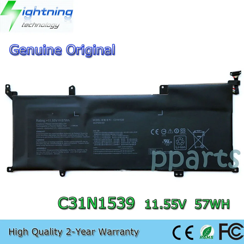 Batería Original para ordenador portátil C31N1539 11,55 V 57Wh para Asus ZenBook UX305UA UX305UAB 0B200-01180200