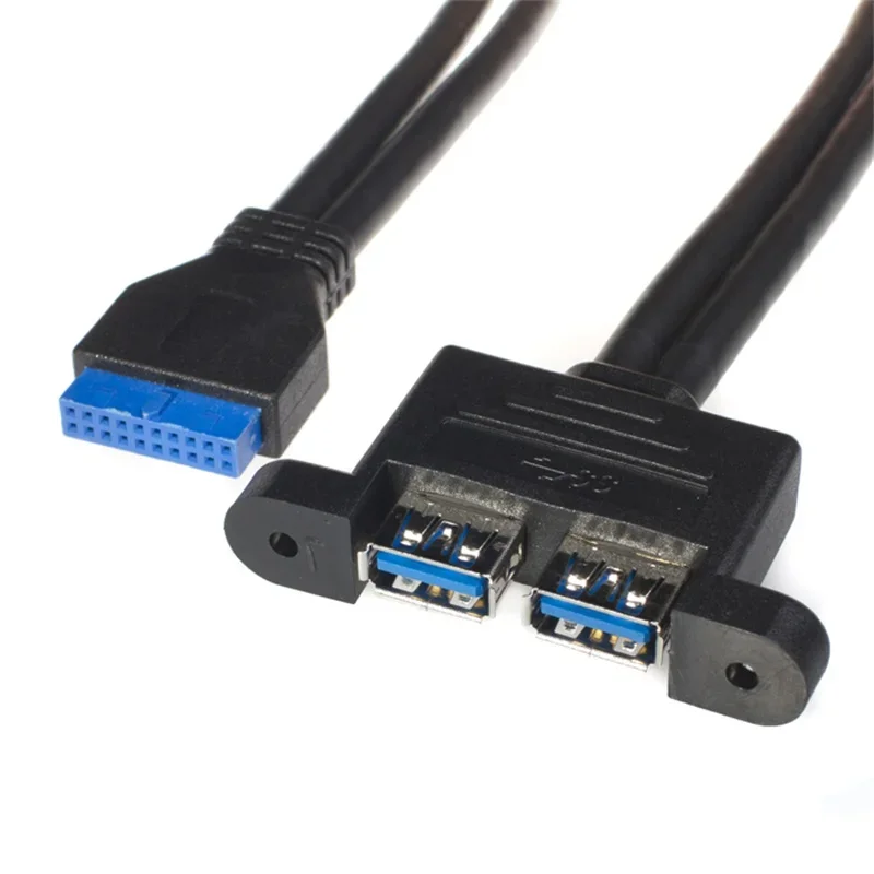 Tipo de montaje de tornillo hembra USB 3.0 de 2 puertos a cable de cabecera de 20 pines de placa base