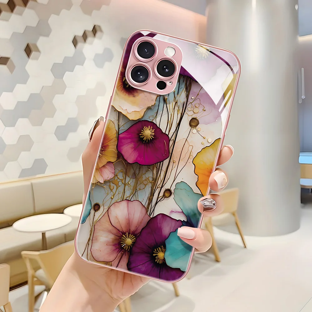 Funda de teléfono de vidrio templado para Samsung S24 Ultra Galaxy A56 5G A55 A54 S25 Plus S23 S22 Ultra S21 S20 FE A 56 Funda de flores - imagen 2