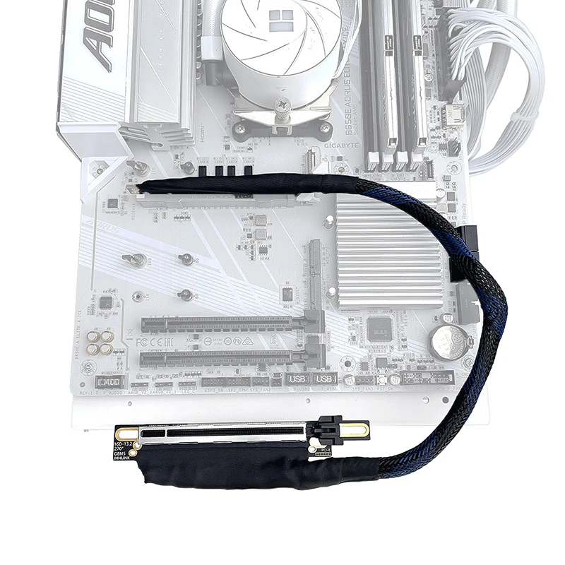 16AD5/16AB5 PCI-E 5,0 X16 Cable de extensión de tarjeta gráfica GEN5 malla trenzada Cable plateado Cable adaptador GPU 270/180 grados - imagen 3