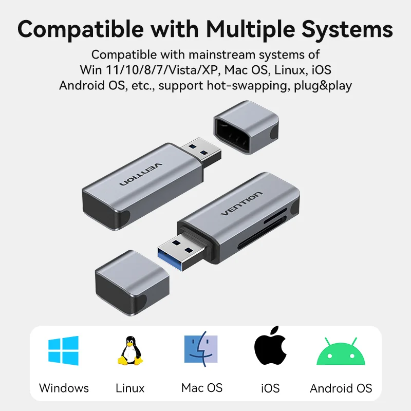 Vention USB 3.0 & USB C Card Reader Micro SD/TF Memory Card Reader for Laptop Smartphone Camera Dual Slot Adapter USB Devices - imagen 5