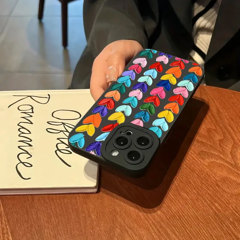 Funda de teléfono de silicona con pintura al óleo Love para iPhone, 11, 12, 13, 14, 15, 16 Pro Max, XS, XR, 7, 8 Plus, SE 2020, protección de lente de cámara - imagen 4