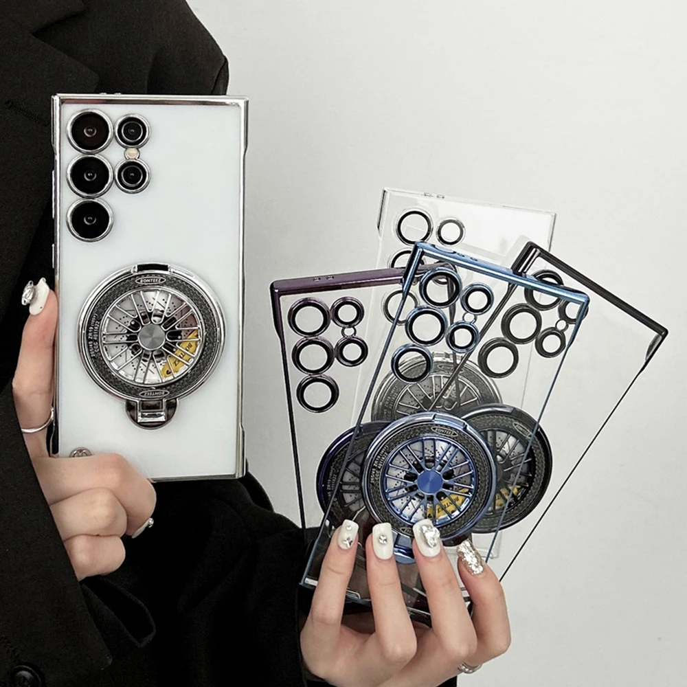 Funda de teléfono con soporte magnético ultrafino sin marco para Samsung S25 S24 Plus S22 S23, funda protectora transparente para PC con revestimiento Ultra lujoso - imagen 3