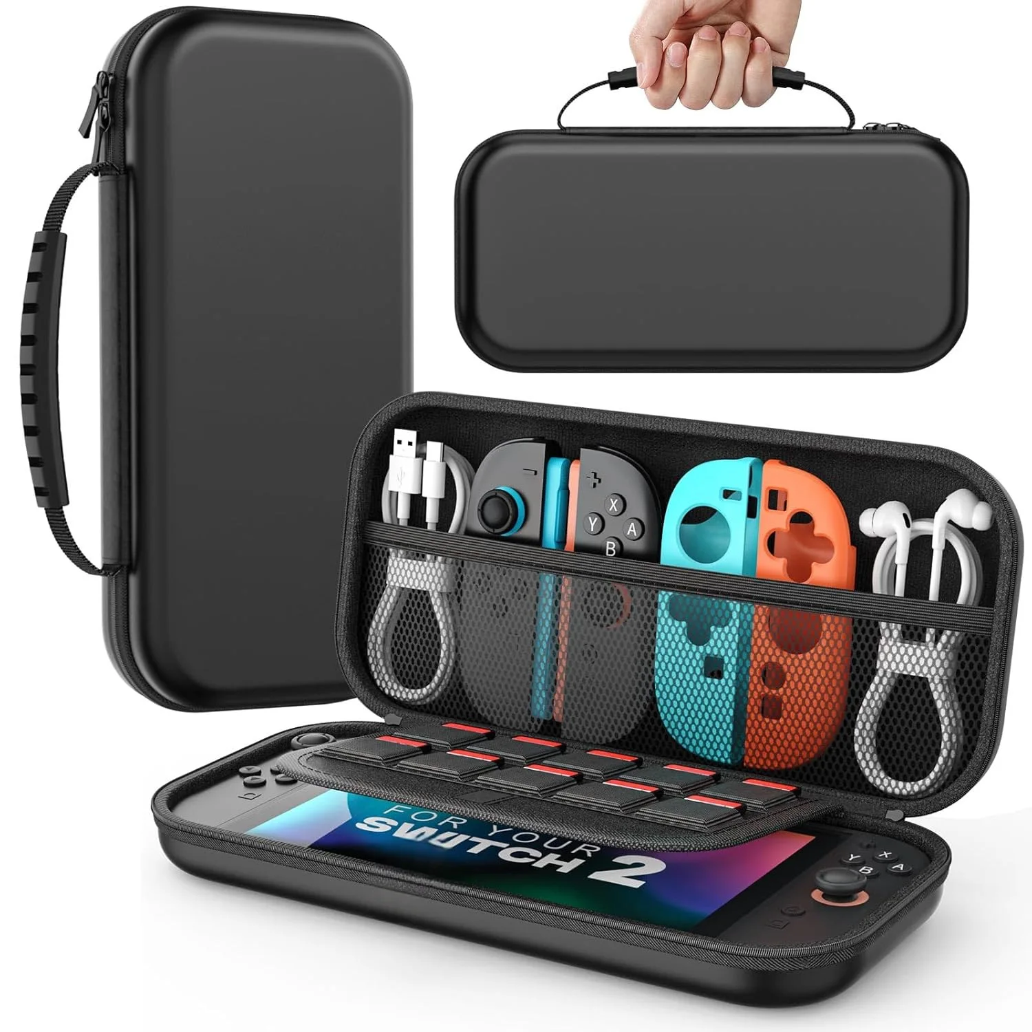 Funda protectora portátil para Switch 2, bolsa de viaje NS2, almacenamiento de tarjetas de juego, 2 accesorios de almacenamiento para Joy-Con con cordón