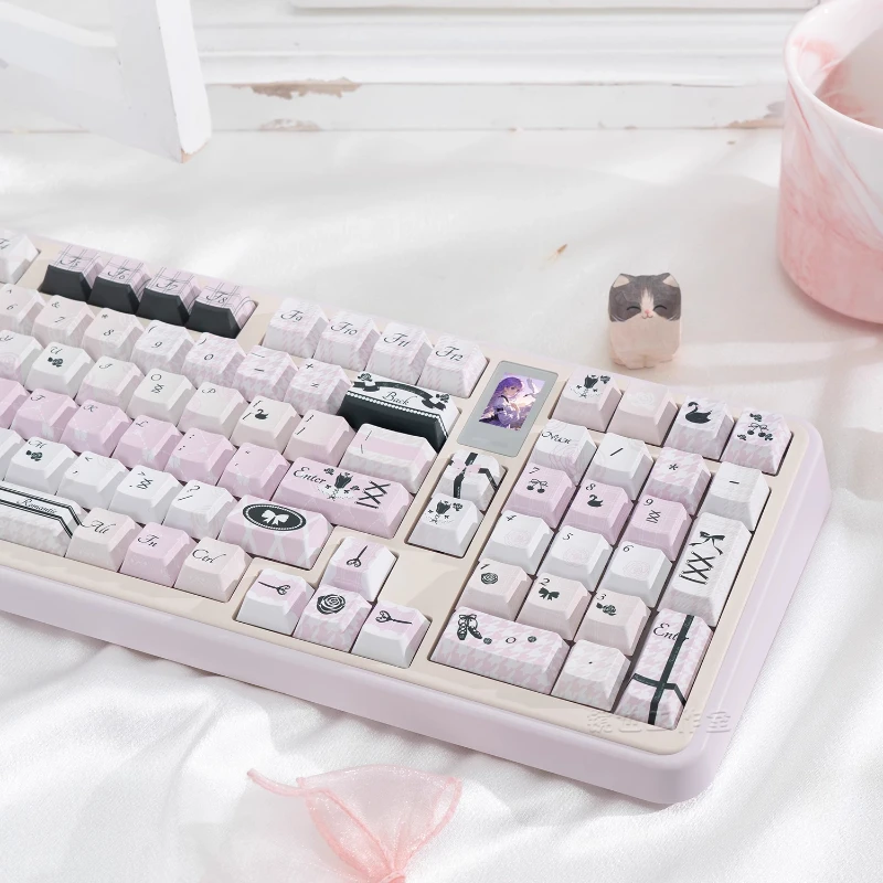 Juego de teclas con tema de cisne negro, perfil Cherry MOA, sublimación PBT, teclas originales personalizadas hechas a mano para regalo de teclado mecánico