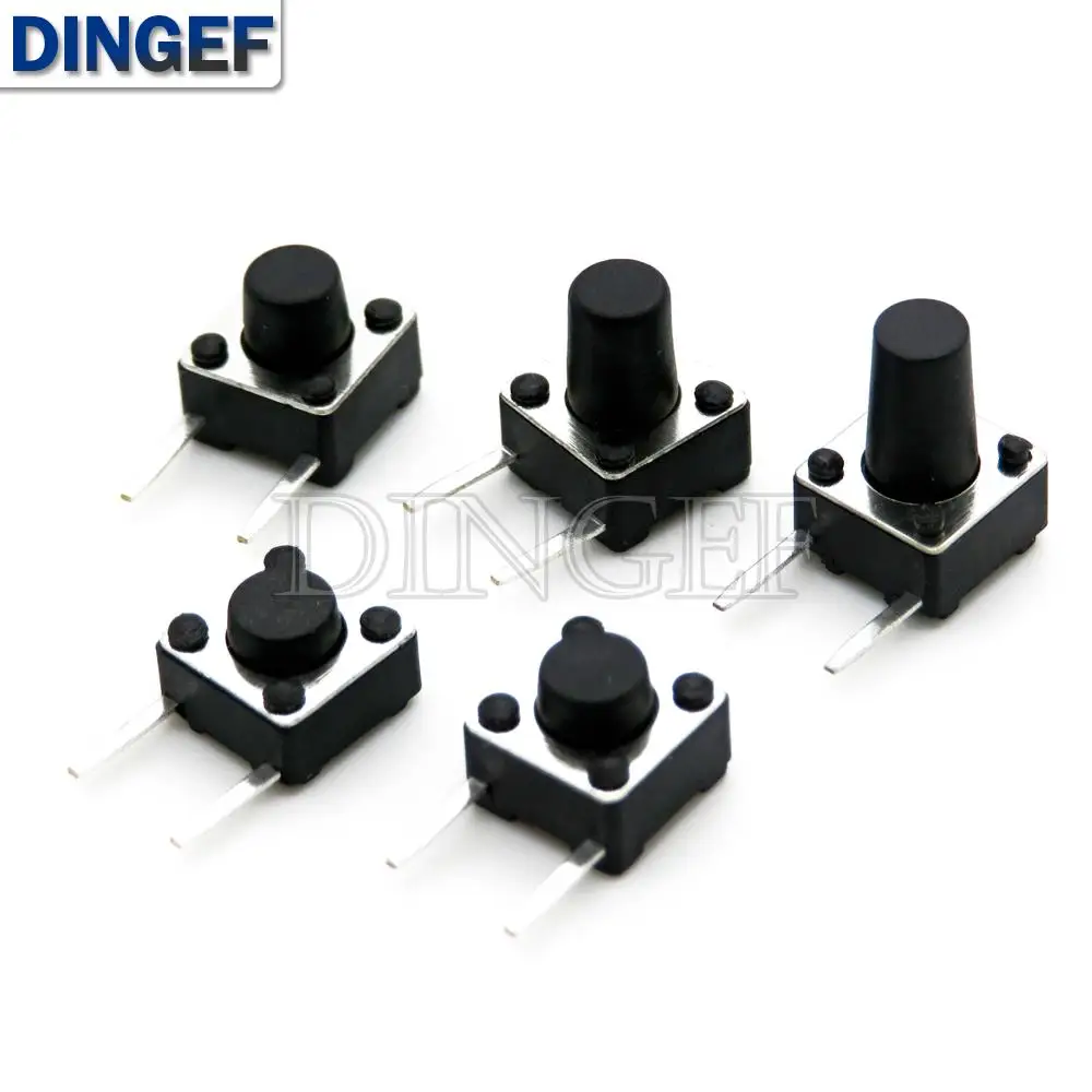 50 unids/lote 6x6x4,3/5/5,5/6/7/8/9mm negro 6x6 interruptor de botón táctil lateral 2 pines 6*6 * botón de microinterruptor de inserción lateral - imagen 2