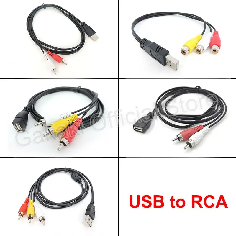 USB A 2,0 hembra macho a 2 3 Rca 2/3RCA macho hembra AV enchufe adaptador conector Cable PC TV HDTV AUX Audio Video
