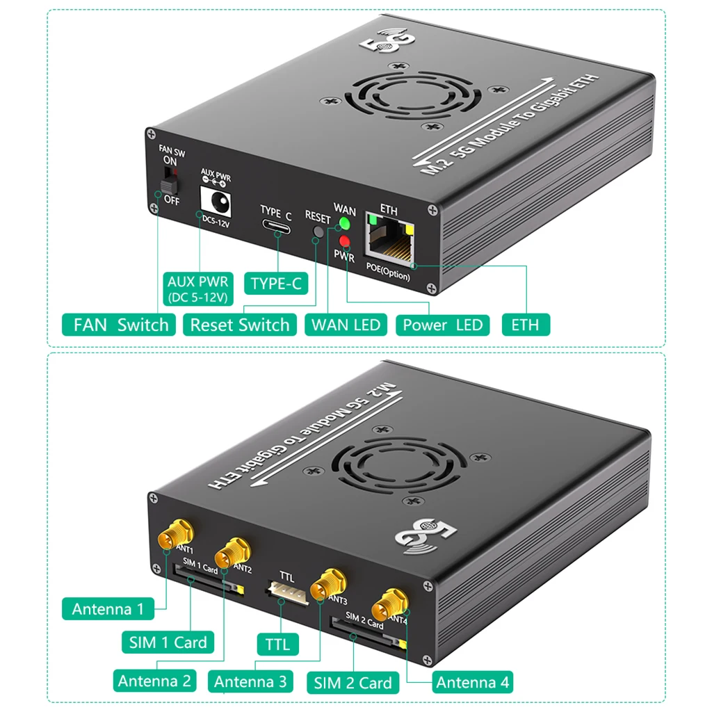 Para módulo M.2 NGFF B-key 4G/5G a adaptador tipo C con puerto RJ45 ranura para tarjeta SIM Dual controlador Realtek RTL8125BG - imagen 4