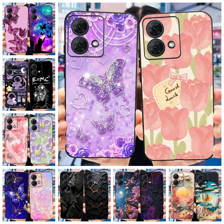 Funda trasera delgada de silicona suave a prueba de golpes para Motorola Moto G84 G54 5G, funda de moda, flor, mariposa, parachoques