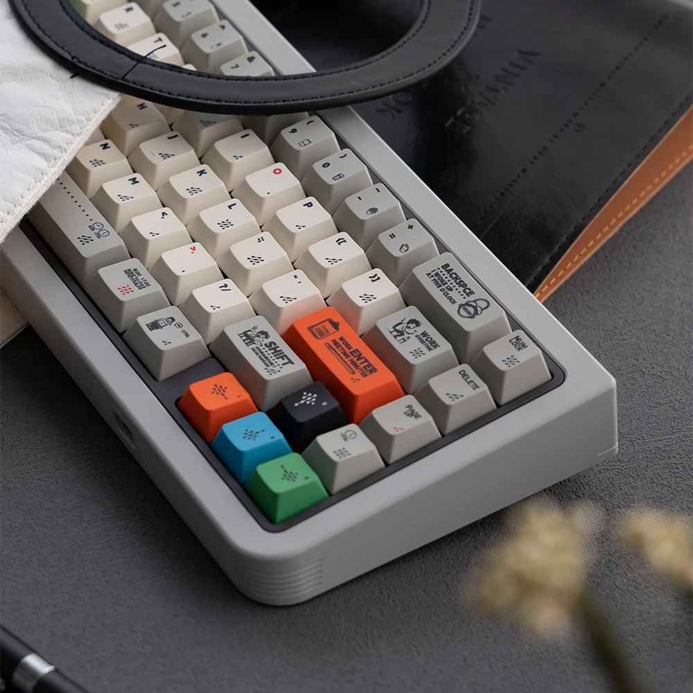 Teclas PBT de color gris Retro, perfil de cereza sublimado de cinco lados, juego grande de teclas para teclado mecánico MX Switch 60/84/98/108 - imagen 4