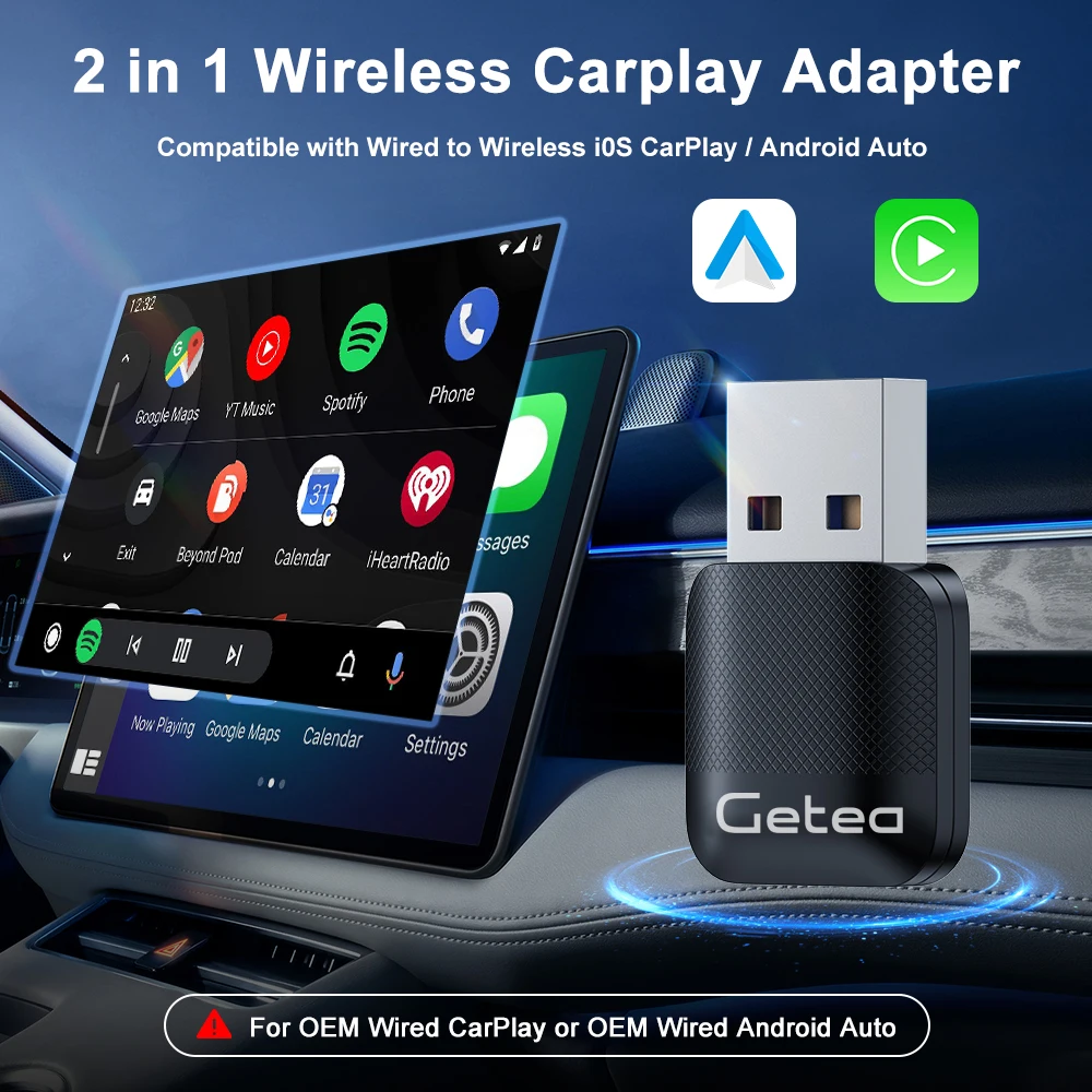 Nuevo Mini adaptador CarPlay 2 en 1 con cable a inalámbrico, caja inteligente Android Auto, adaptador automático Plug and Play, Dongle USB, Mini caja inteligente