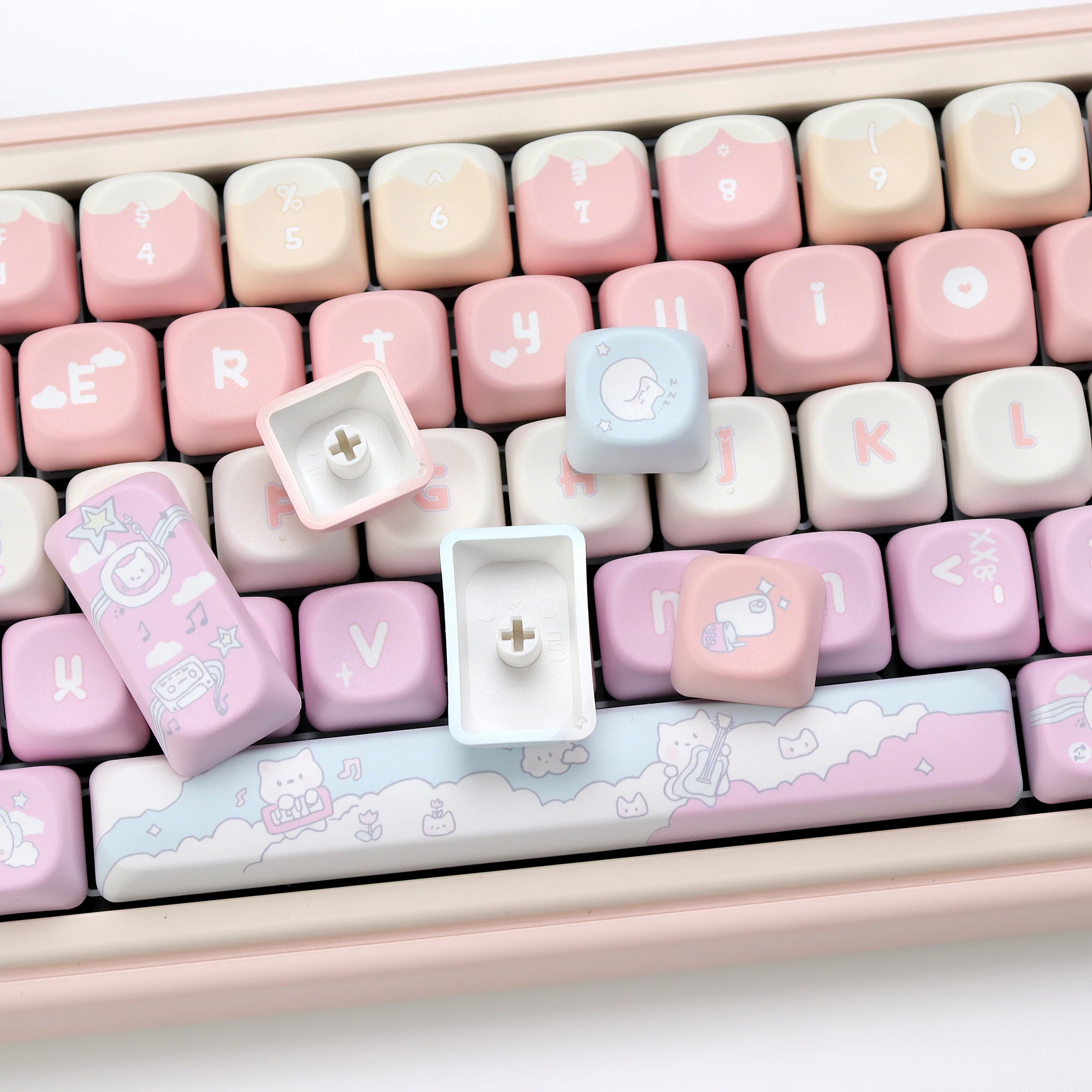 KBDiy 133 teclas/juego rosa lindo RocK Cat Keycap Anime KOA perfil PBT ISO Keycaps personalizados para aula F75 60 Teclado mecánico para juegos - imagen 5