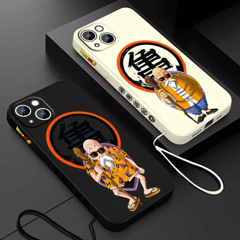 D-Dragon Ball Anime Master Roshi funda para Apple iPhone 17 16 15 14 13 12 11 Air Mini Plus Pro Max funda de teléfono con cuerda izquierda líquida