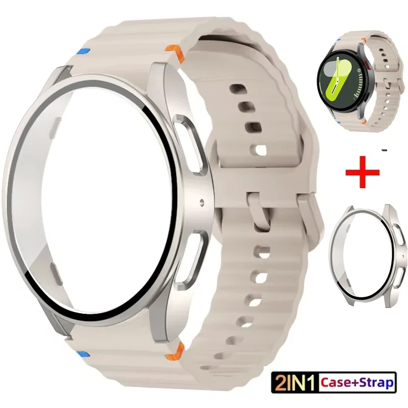 Funda + correa para Samsung Galaxy Watch 7 6 5 4 40mm 44mm accesorios cubierta protectora de PC parachoques Galaxy Watch 7 banda Original de silicona - imagen 2