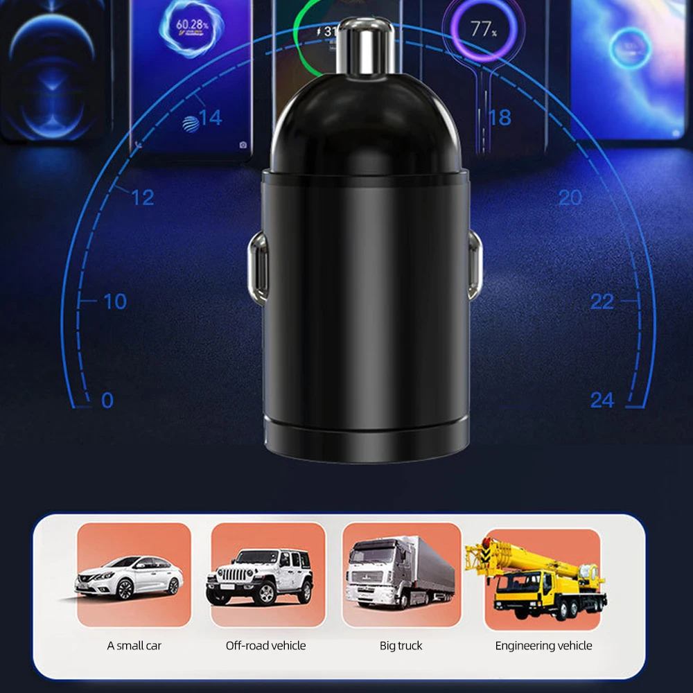 200W QC3.0 PD Mini cargador de coche tipo C carga rápida 2 puertos 5A adaptador de carga rápida 12V 24V para iPhone Xiaomi teléfono móvil - imagen 4