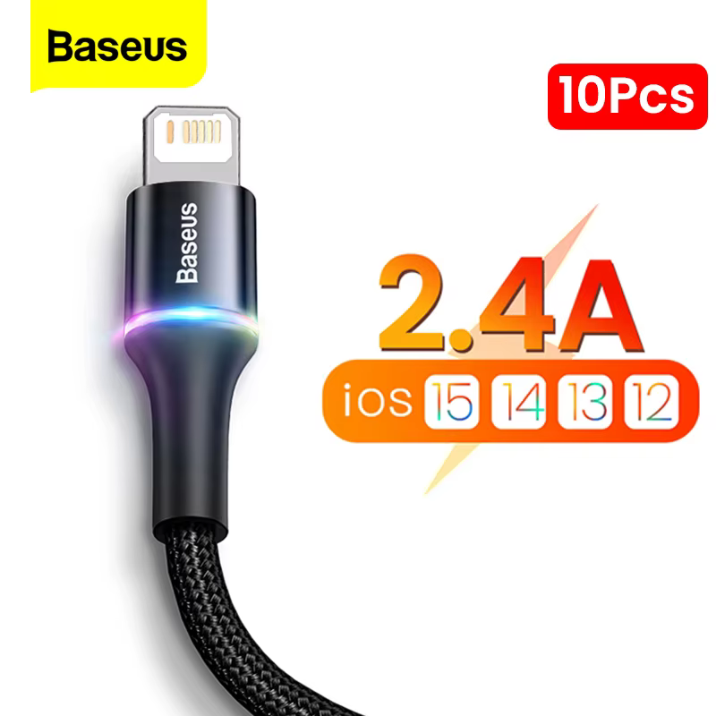 Baseus-Cable USB de carga rápida para iPhone, dispositivo de iluminación LED para iPhone 13, 12, 11 Pro, XS Max, Xr, X, 8, 7, 6, 5 o 10 unidades