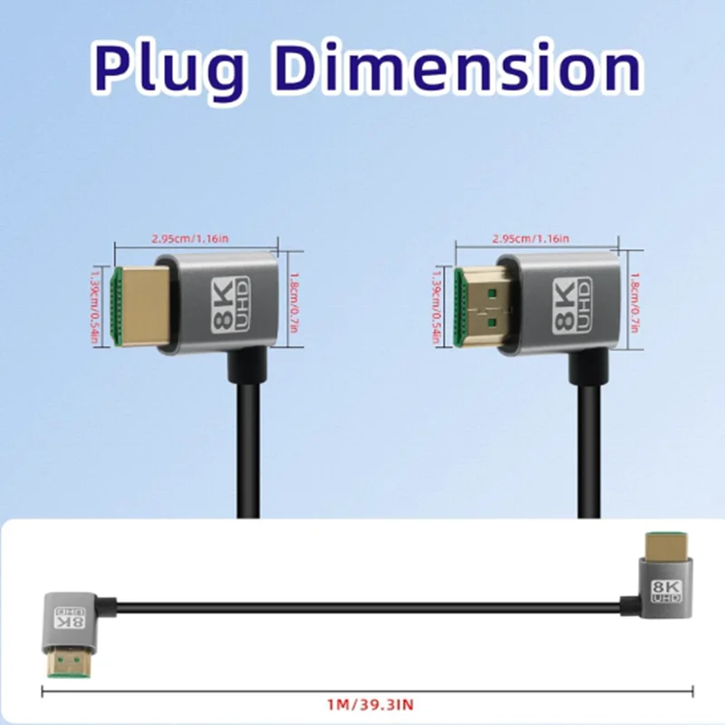 Hasta abajo izquierda derecha 8K compatible con HDMI 2,1 90 grados 48Gbps Cable HDMI macho a macho de alta velocidad para 4K @ 120Hz 8K @ 60Hz 2K @ 240Hz - imagen 4