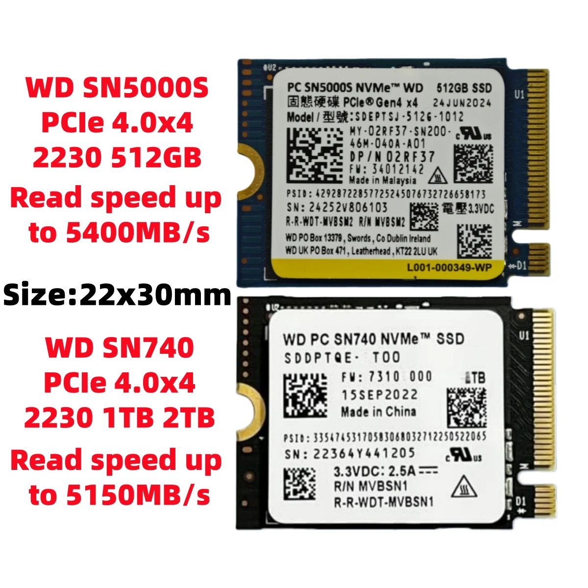 WD SN5000S 512GB y SN740 1TB 2TB M.2 2230 SSD NVMe PCIe para Steam Deck, Surface pro9, para flujo ROG, para cámara DIY CFE z9, para Dell - imagen 2