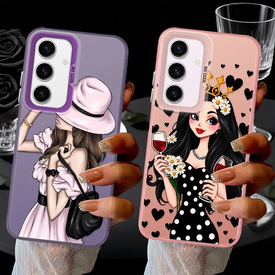 Funda trasera de teléfono para Samsung Galaxy A36 A33 A34 A26 A25 A73 A22 A52 A23 A53 A24 A32 mujer urbana de dibujos animados