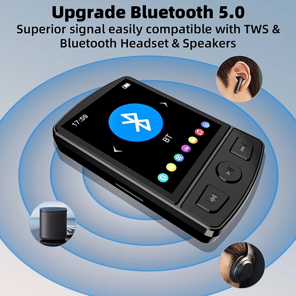 Reproductor de MP3 Bluetooth 5,0, reproductor MP4 inalámbrico, altavoz incorporado, reproductor de música estéreo portátil, compatible con Radio FM, grabación de libros electrónicos - imagen 2