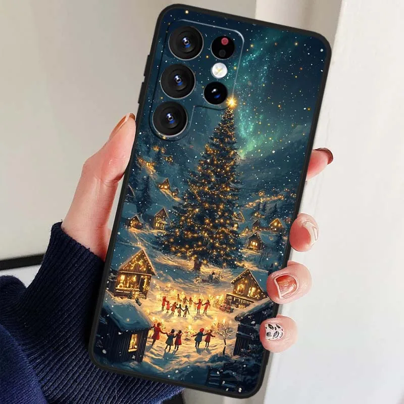 Funda con patrón navideño para niñas, funda negra para Samsung Galaxy S25 S24 S23 S22 S21 S20 S10 S9 S8 FE Lite Ultra Plus 5G - imagen 5