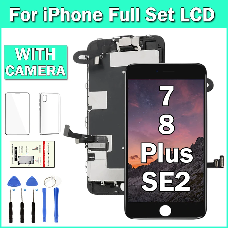 Pantalla completa para iPhone 7, 8 Plus, SE 2020, 7P, 8 P, SE2, pantalla LCD de repuesto, montaje de digitalizador táctil, cámara frontal y altavoz para la oreja