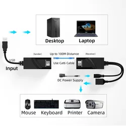 Extensor USB 2.0 a RJ45 para Ethernet con adaptador de corriente